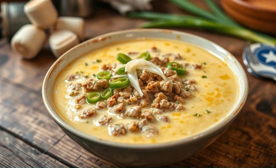 Hackfleisch Käse Suppe mit Lauch