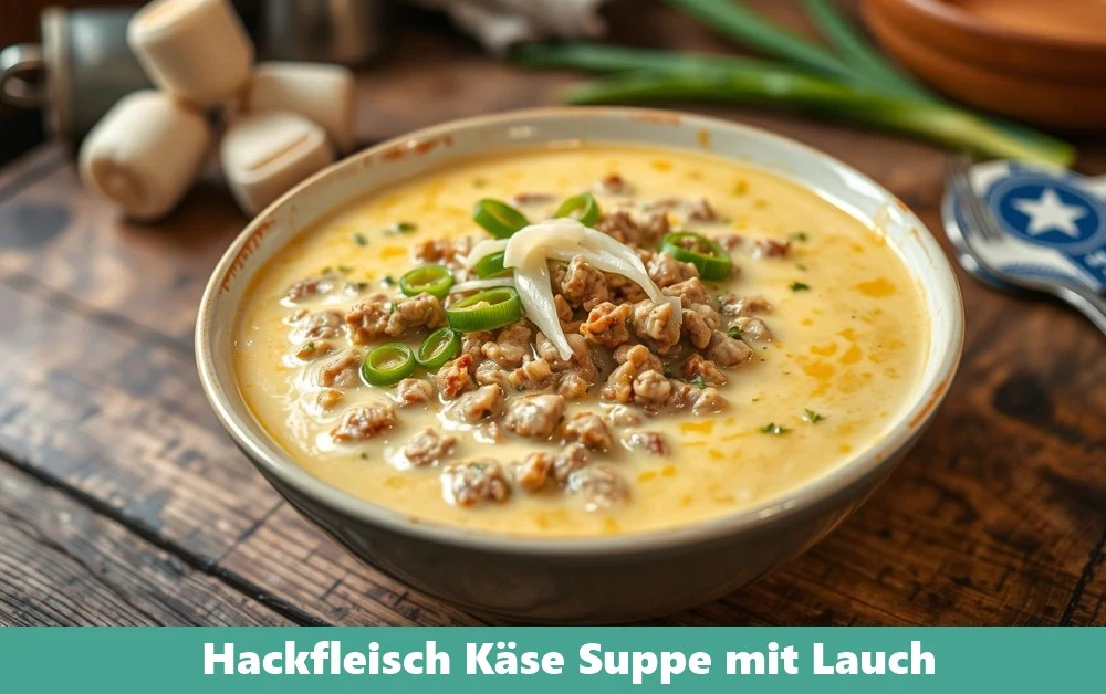 Hackfleisch Käse Suppe mit Lauch