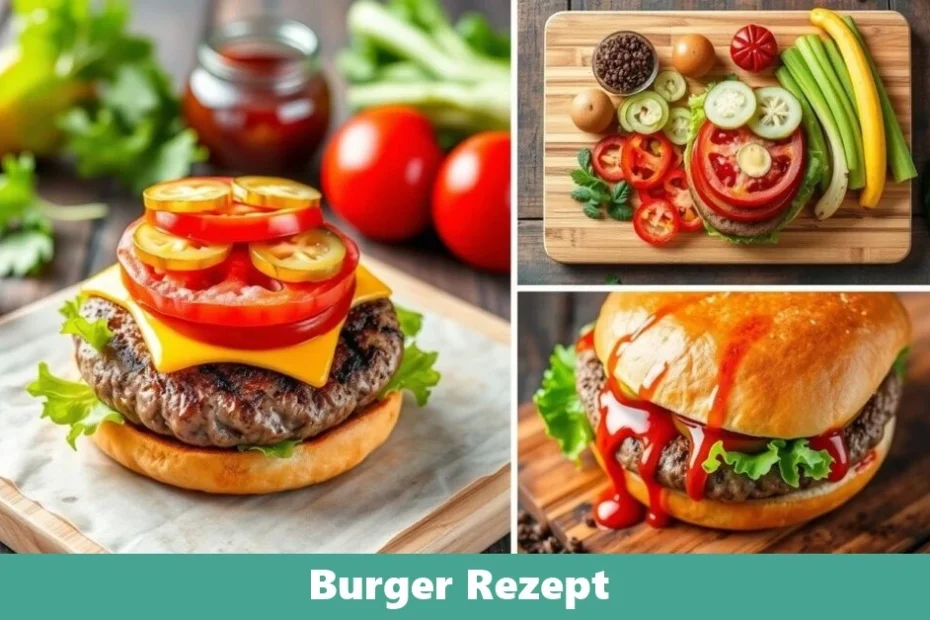 Saftiger Burger mit Rindfleisch-Patty, Käse, Salat und frischen Zutaten im Brötchen