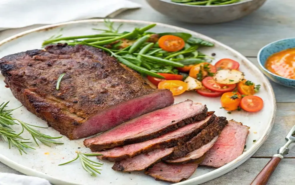 Saftiges Roastbeef mit knuspriger Kruste, serviert auf einem Teller