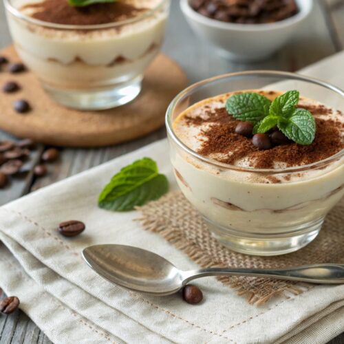 Symbolhafte Darstellung der Vorteile von Kaffeecreme: schnelles Dessert, halal, familienfreundlich